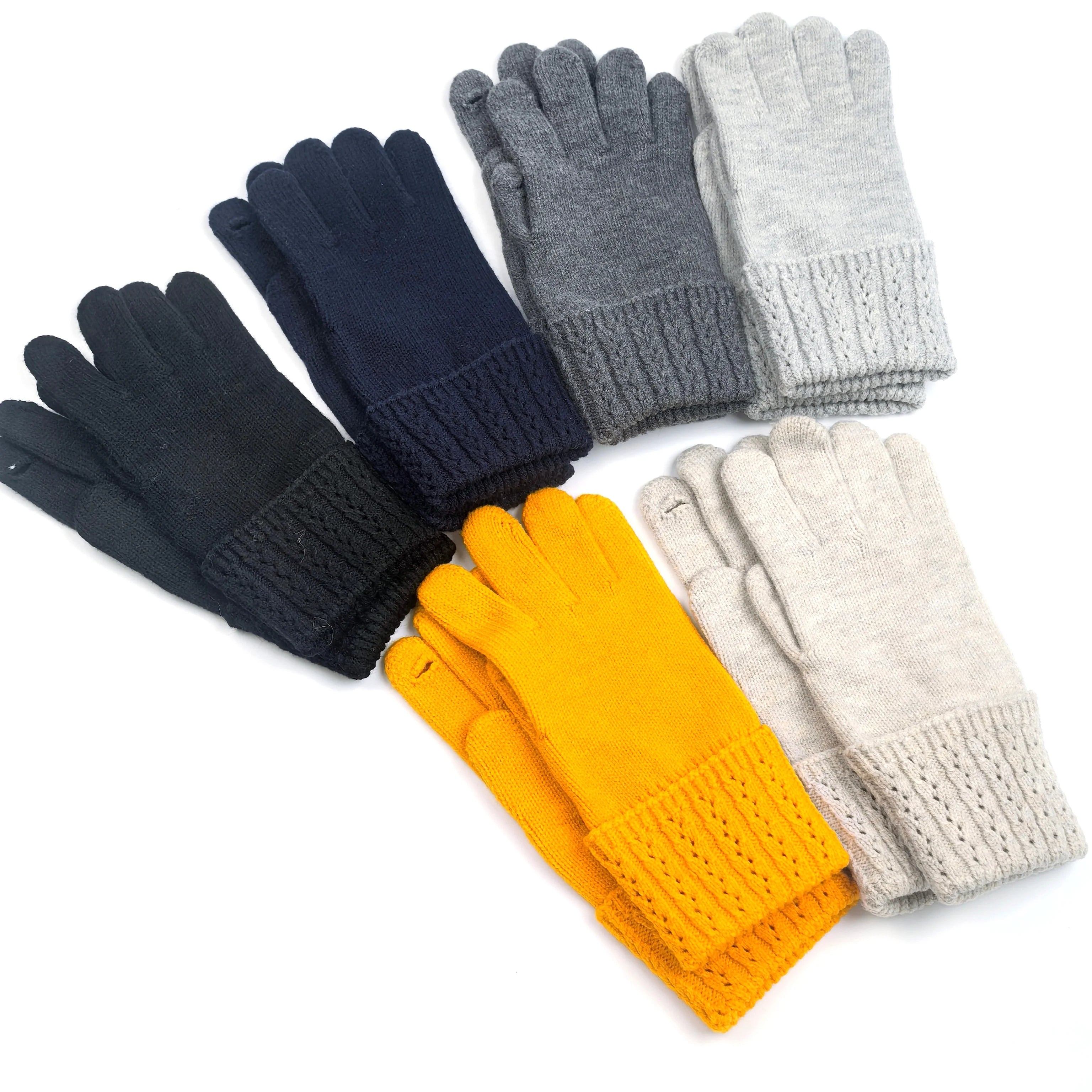 Autumn Winter Thick for Touch Screen Gloves Cold Resistant Knitted Yarn Finger Gloves for Sports Custom for Driving