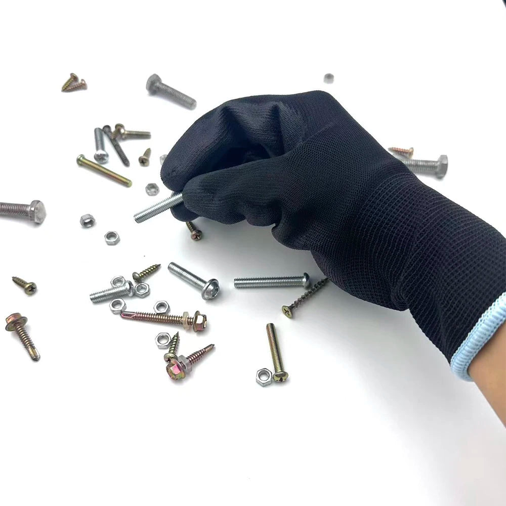 High Quality Wear-Resistant Lightweight Polyester PU Coated Safety Gloves for Daily Protection