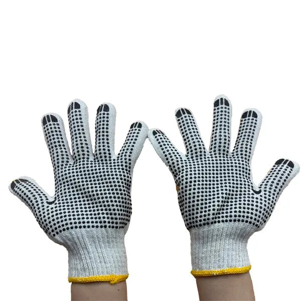 Construction Gloves. Safety Gloves. Cotton Knitted PVC Gloves with Double-dotted Seams