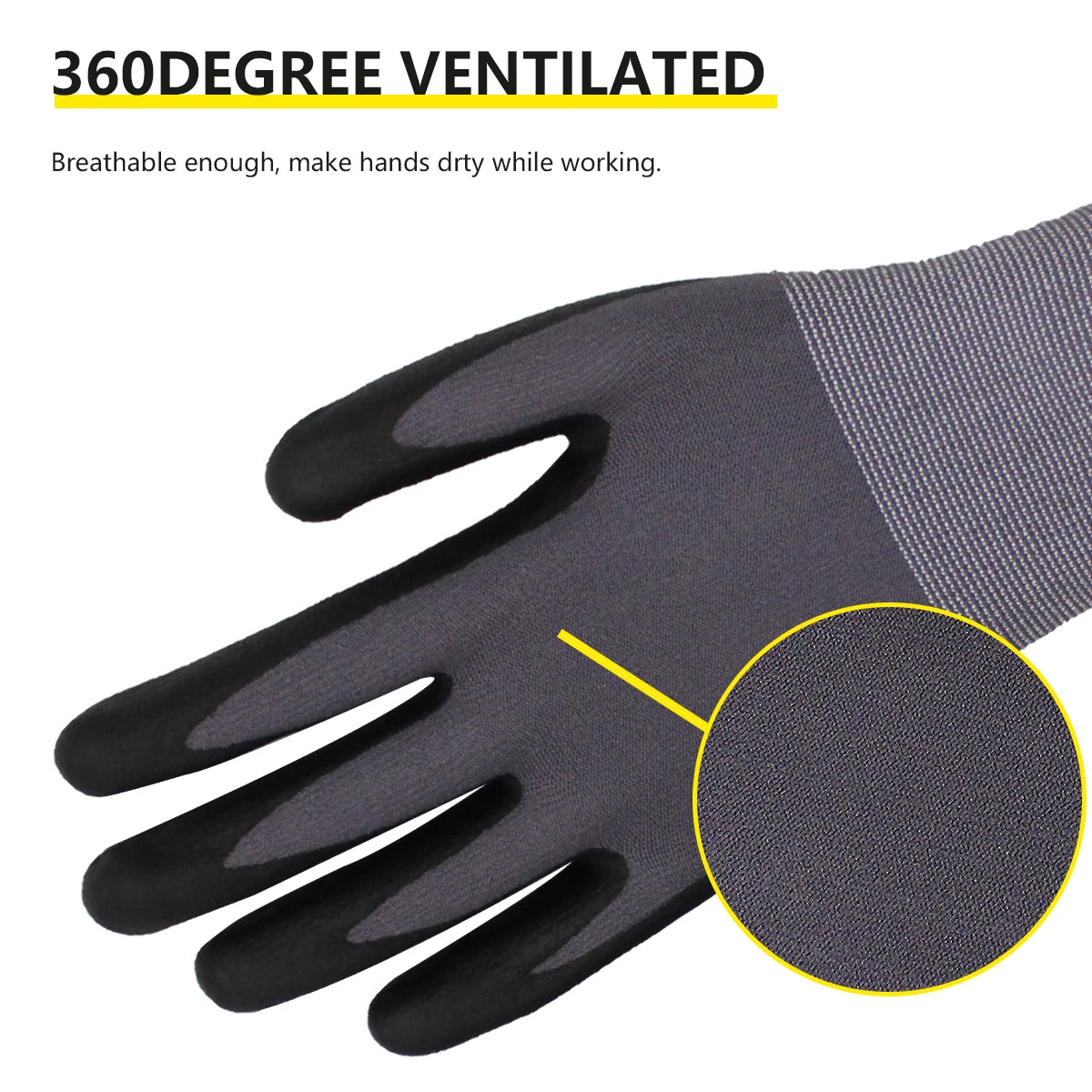 Glovesshop Resistant 15 Gauge Spandex Nylon Knitted Micro Foam Nitrile Coated Construction Garden Hand Work Gloves
